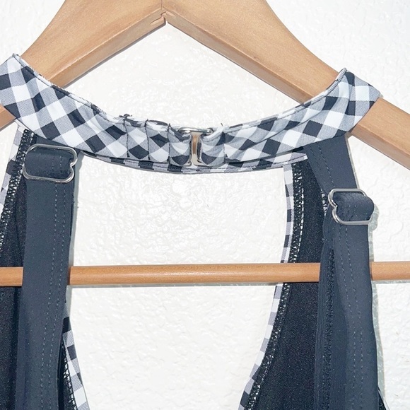 Tinibikini Swimwear Gingham Black White Choker Style V Neck Bikini Top - Picture 5 of 11